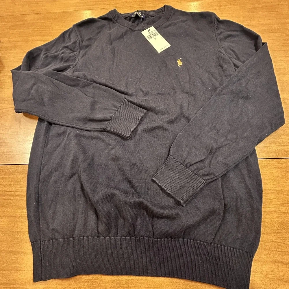 Polo Ralph Lauren Sweater Mens Medium Navy Blue Cotton Crewneck Pullover USA